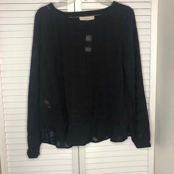 LOFT Tops - Ann Taylor LOFT  women’s black sheer plaid blouse medium NWT